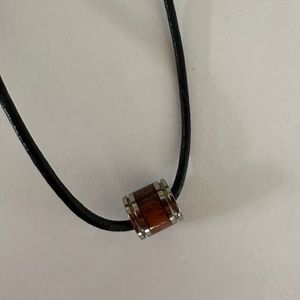 Hawaiian petrified wood and silver barrel-style necklace